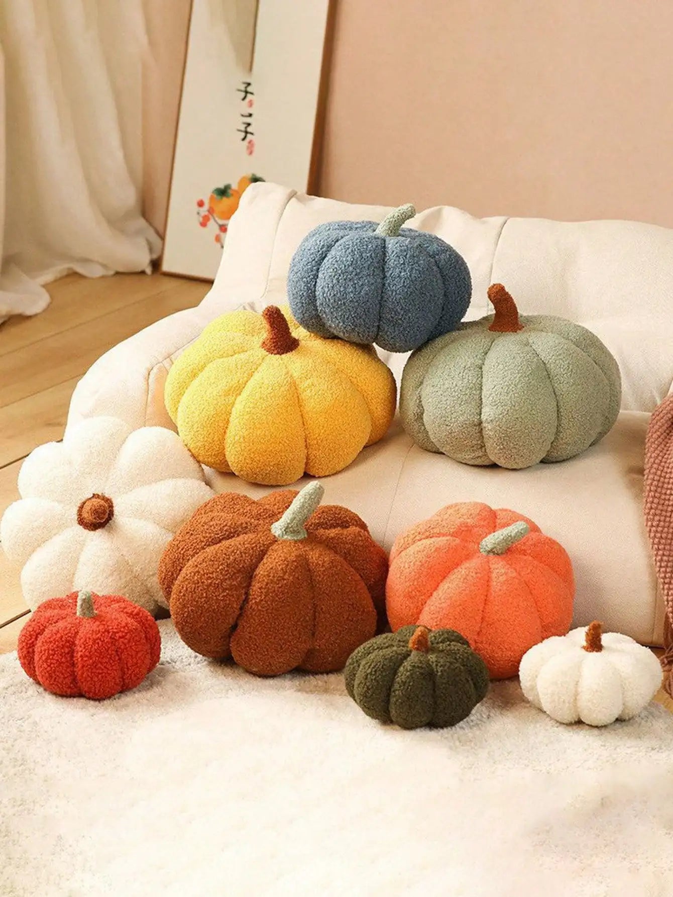 Multiple Assorted Colorful Pumpkin Plushes