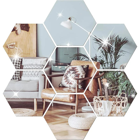 3D Hexagonal Mirror Wall Sticker